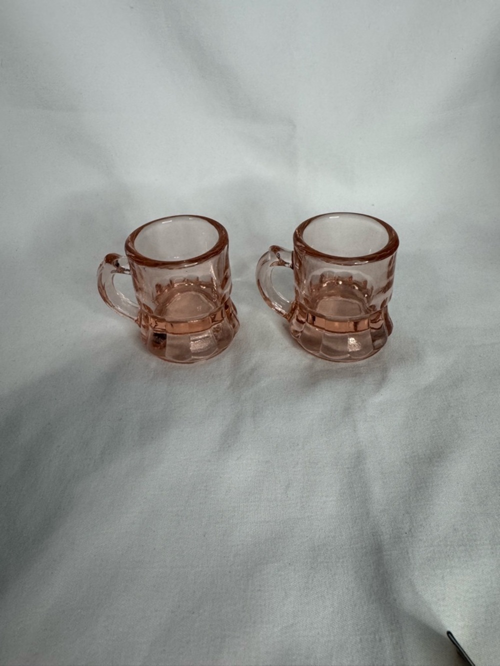 Vintage Pink Depression Glass Mini Mug Shot Glass Set of 2 | Toothpick Holders - Picture 7 of 7